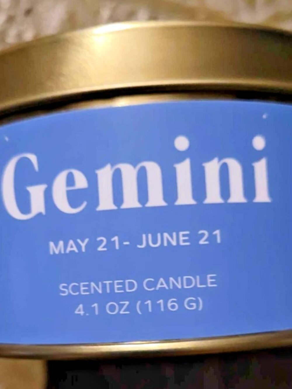 new blue GEMINI ZODIAC 4.1 oz SCENTED CANDLE in tin JASMINE&BAMBOO